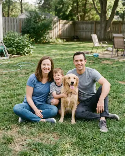Family with a dog, original photo